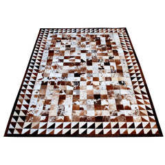 Luxurious Handmade Cowhide Patchwork Rug with Zig Zag Stitching - Unique Leather Area Rug for Home Décor - Customizable Designs Available