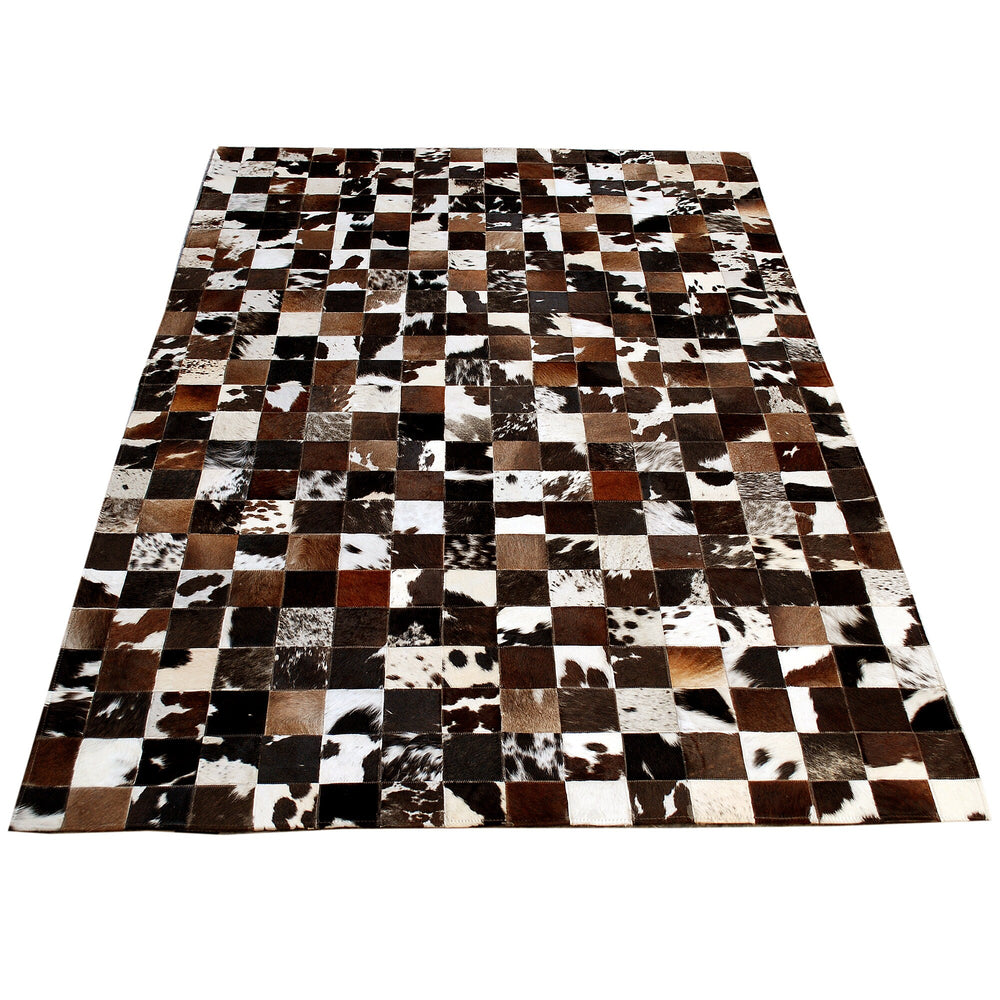 Luxurious Handmade Cowhide Patchwork Rug for Unique Home Decor - Functional & Stylish Genuine Leather Area Rug with Zig Zag Stitching - Celestial Leather Limited