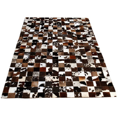 Luxurious Handmade Cowhide Patchwork Rug for Unique Home Decor - Functional & Stylish Genuine Leather Area Rug with Zig Zag Stitching - Celestial Leather Limited