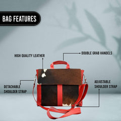Elegant Natural Cow Hide & Hair On Laptop Bag Briefcase Business Animal Print Portfolio Unisex Messenger Bag - Red Black White