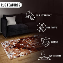 Luxurious Handmade Cowhide Patchwork Rug with Zig Zag Stitching - Unique & Practical Home Décor Accent with 100% Natural Cowhide Leather