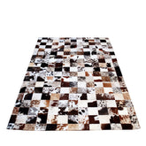 Handmade Tri-color Cowhide Patchwork Rug with Zig Zag Stitching - Genuine Leather Area Rug for Home Décor - Unique Handcrafted Design