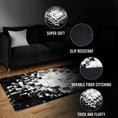 Luxurious Handmade Natural Cowhide Patchwork Rug with Zig Zag Stitching - Unique Home Décor Accent - Custom Sizes Available