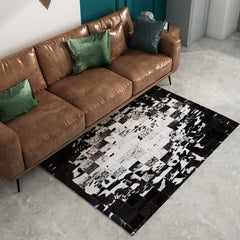 Luxurious Handmade Natural Cowhide Patchwork Rug with Zig Zag Stitching - Unique Home Décor Accent - Custom Sizes Available