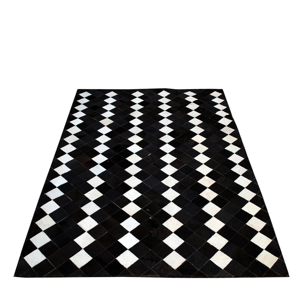 Luxurious Handmade Cowhide Patchwork Rug - Unique Natural Cow Skin Home Decor - Zig Zag Stitching - Genuine Leather Area Rug - Custom Sizes - Celestial Leather Limited