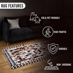 Luxurious Handmade Cowhide Patchwork Rug with Zig Zag Stitching - Unique & Functional Home Decor Accent