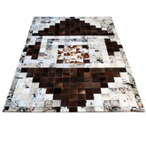 Luxurious Handmade Cowhide Patchwork Rug for Unique Home Decor - Functional & Stylish Genuine Leather Area Rug with Zig Zag Stitching