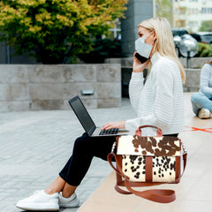 Stylish Cowhide Laptop Bag with Natural Hair & Leather Straps - Environmentally Friendly Briefcase for Business - Travel - Celestial Leather Limited