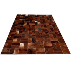 Luxurious Handmade Cowhide Patchwork Rug for Unique Home Decor - Functional & Stylish Genuine Leather Area Rug with Zig Zag Stitching - Celestial Leather Limited