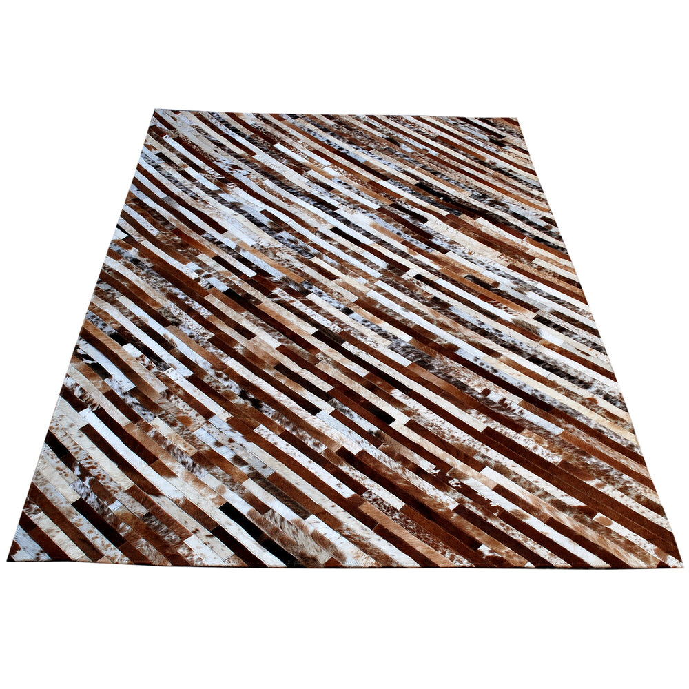 Luxurious Handmade Cowhide Patchwork Rug for Unique Home Decor - Functional & Stylish Genuine Leather Area Rug with Zig Zag Stitching - Celestial Leather Limited