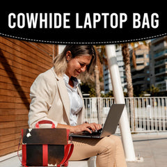 Elegant Natural Cow Hide & Hair On Laptop Bag Briefcase Business Animal Print Portfolio Unisex Messenger Bag - Red Black White