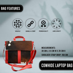 Elegant Natural Cow Hide & Hair On Laptop Bag Briefcase Business Animal Print Portfolio Unisex Messenger Bag - Red Black White