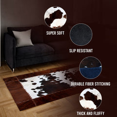Luxurious Handmade Cowhide Patchwork Rug with Zig Zag Stitching - Unique Home Décor Statement Piece - Genuine Leather Area Rug