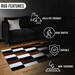 Handmade Genuine Cowhide Patchwork Rug with Zig Zag Stitching - Unique & Luxurious Area Rug for Home Décor - Custom Sizes Available - Celestial Leather Limited