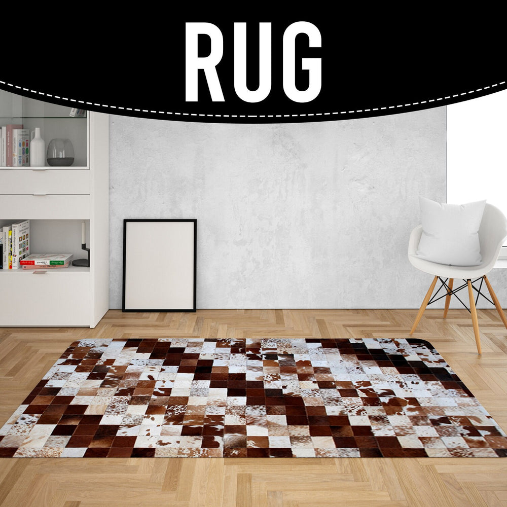 Luxurious Handmade Cowhide Patchwork Rug - Unique Home Décor Accent with Genuine Leather for Living Room or Bedroom - Custom Sizes - Celestial Leather Limited