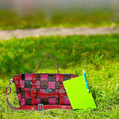 Gorgeous Handcrafted Multi-Colour Leather Shoulder Bag with Crocodile Print and Distressed Detailing