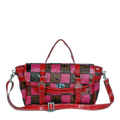 Gorgeous Handcrafted Multi-Colour Leather Shoulder Bag with Crocodile Print and Distressed Detailing