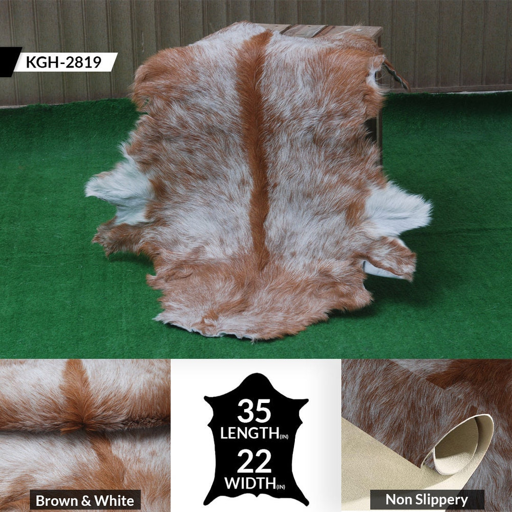 Luxurious Brown and White Goat Hide Rug - Premium Hair-on Goat Skin Rug - Handcrafted Elegance for Your Home - Eco-Friendly and Stylish - Celestial Leather Limited
