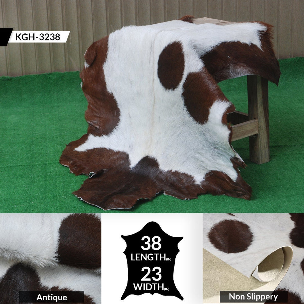 Luxurious Brown and White Genuine Goat Hide Rug - Handcrafted Premium Hair-On Goat Skin Rug with Unique Patterns and Colors - Celestial Leather Limited