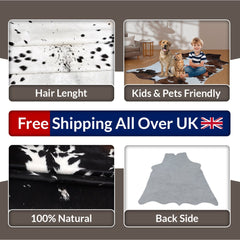 Luxurious Black and White Cowhide Rug | Large Hypoallergenic Centerpiece Decor | Unique Natural Beauty | Free Shipping in UK | Premium - Celestial Leather Limited
