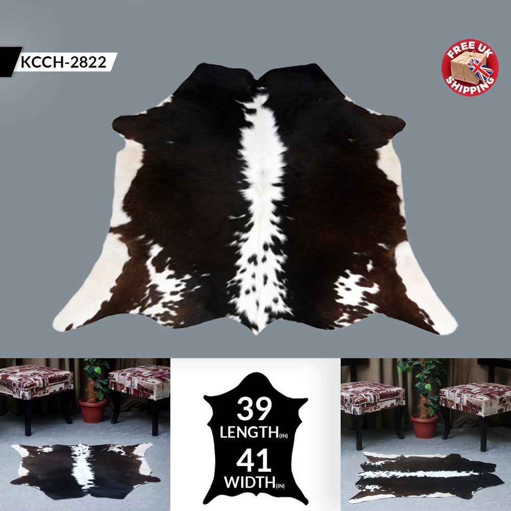 Luxurious Handcrafted Dark Brown and White Cowhide Rug with Hypoallergenic Properties & Non-Slip Suede Back - Small Animal Print Rug - Celestial Leather Limited