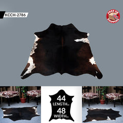 Luxurious Natural Dark Brown and White Cowhide Rug with Small Animal Print - Hypoallergenic, Non-Slip Suede Back, Non-Shedding - Handcrafted - Celestial Leather Limited