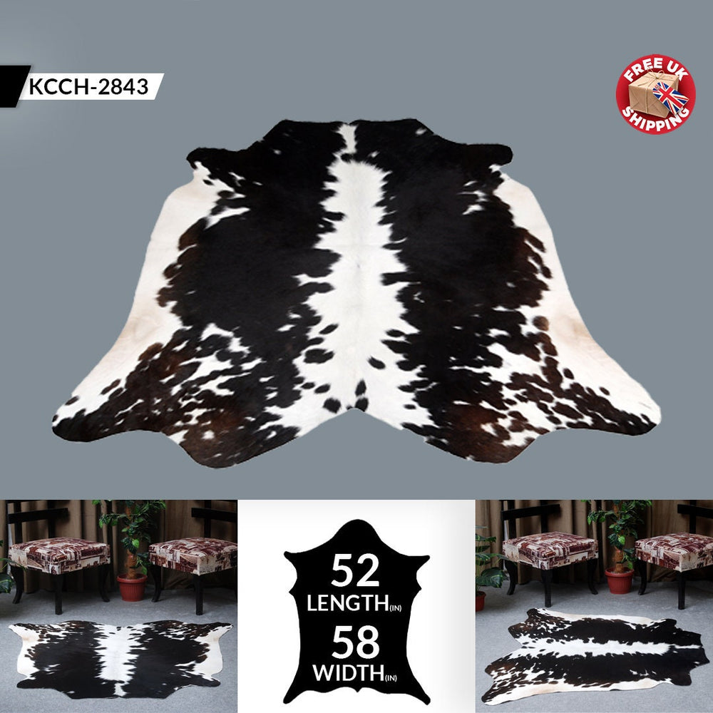 Luxurious Handcrafted Brown and White Cowhide Rug | Medium Size with Non-Slip Backing | Hypoallergenic and Unique Natural Beauty - Celestial Leather Limited