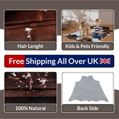 Luxurious Dark Brown & White Cowhide Rug - Hypoallergenic Brazilian Hide with Non-Slip Backing - Premium Extra Large Size - Free Shipping in