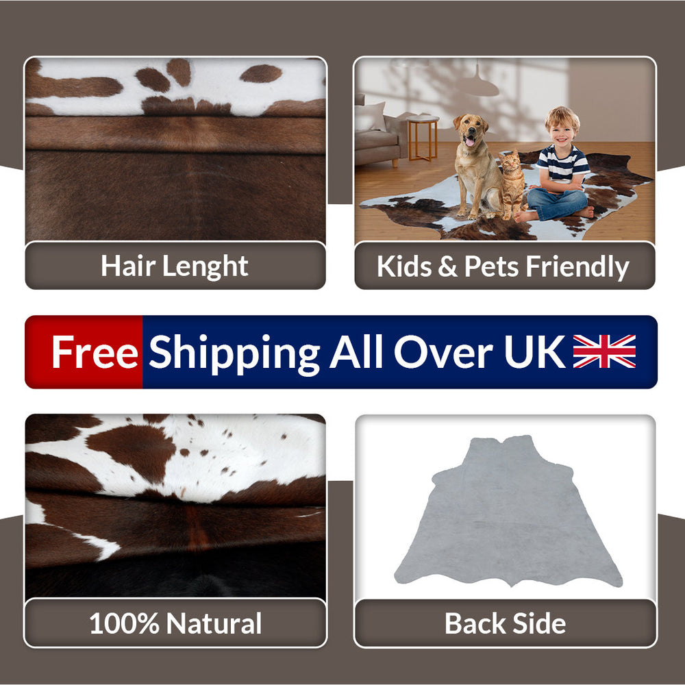 Luxurious Handselected Dark Brown & White Cowhide Rug for Bedroom Decor - Extra Large Hypoallergenic Non Slippery Area Rug - Free Shipping - Celestial Leather Limited