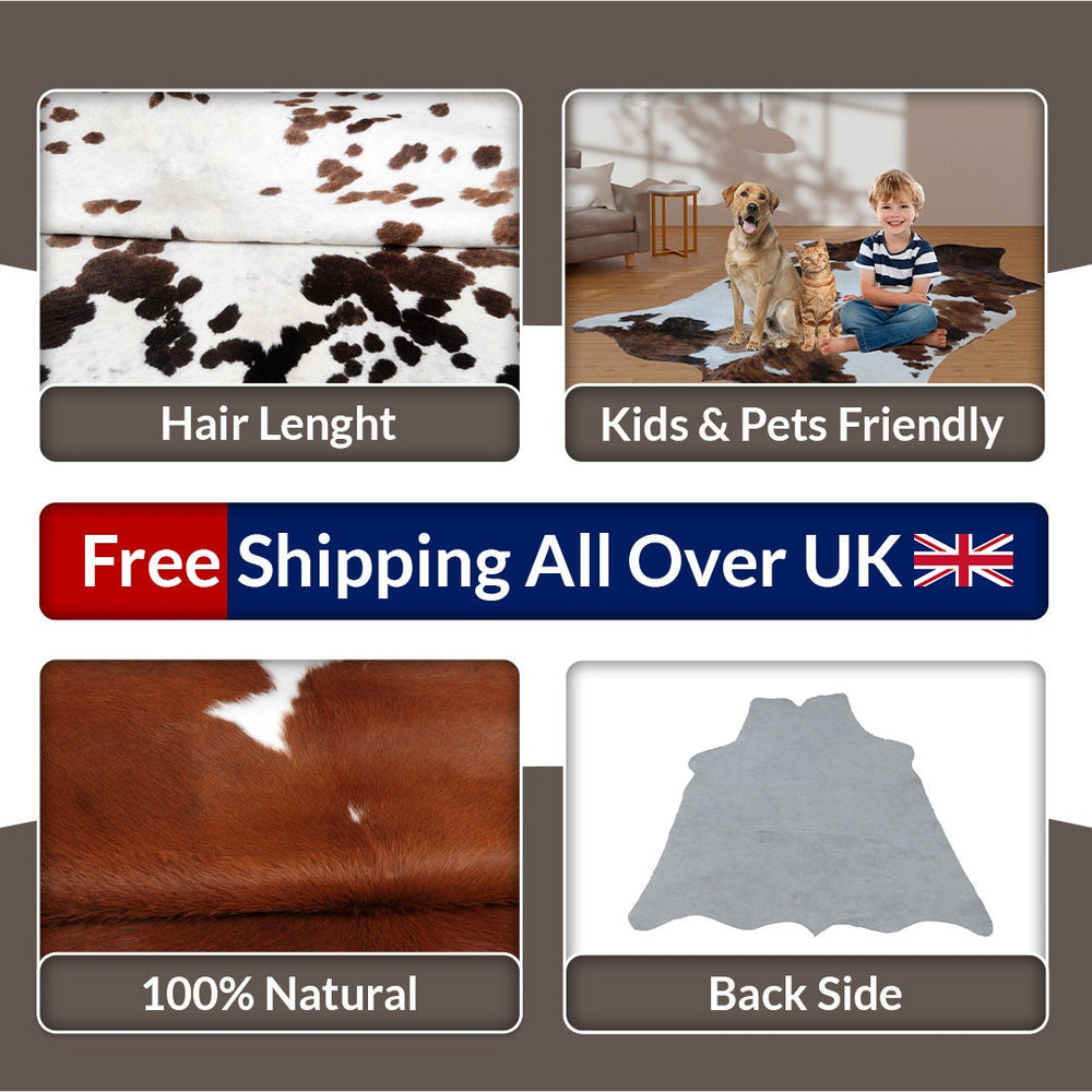 Luxury Brown & White Cowhide Rug with Non-Slip Backing | Hypoallergenic - Non-Shedding | Handcrafted from 100% Natural Hides | Free Shipping - Celestial Leather Limited