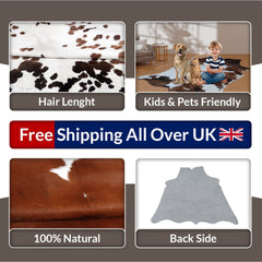 Luxury Brown & White Cowhide Rug - Hypoallergenic Non Slippery Suede Back - Handcrafted Natural Hide Carpet for Bedroom Living Room - Celestial Leather Limited