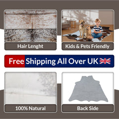 Luxurious Handcrafted Grey & White Cowhide Rug with Hypoallergenic Backing - Unique Natural Beauty for Home Decor - Celestial Leather Limited