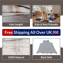 Luxurious Gray & White Natural Cowhide Rug with Spotted Hair | Large Size | Hypoallergenic - Non-Slip | Premium Quality - Free Shipping
