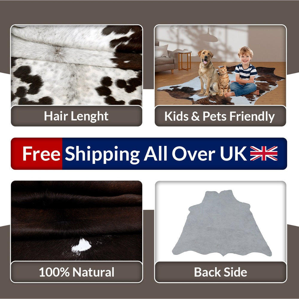 Luxurious XL Dark Brown Cowhide Rug with Hypoallergenic & Non-Slip Back - Hand selected Premium Hide for Elegant Décor - Celestial Leather Limited