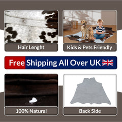 Luxurious XL Dark Brown Cowhide Rug with Hypoallergenic & Non-Slip Back - Hand selected Premium Hide for Elegant Décor - Celestial Leather Limited