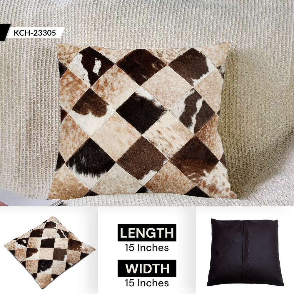 Stunning Multicolor Patchwork Cowhide Cushion Cover with Hypoallergenic Design-Includes Unique Animal Patterns & Soft Faux Leather Back - Celestial Leather Limited