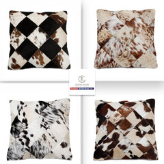Luxurious Handmade Multicolour Patchwork Cowhide Cushion Cover for Non-Shedding Sofa - Soft Natural Hair, Unique Rustic Charm, Durable - Celestial Leather Limited