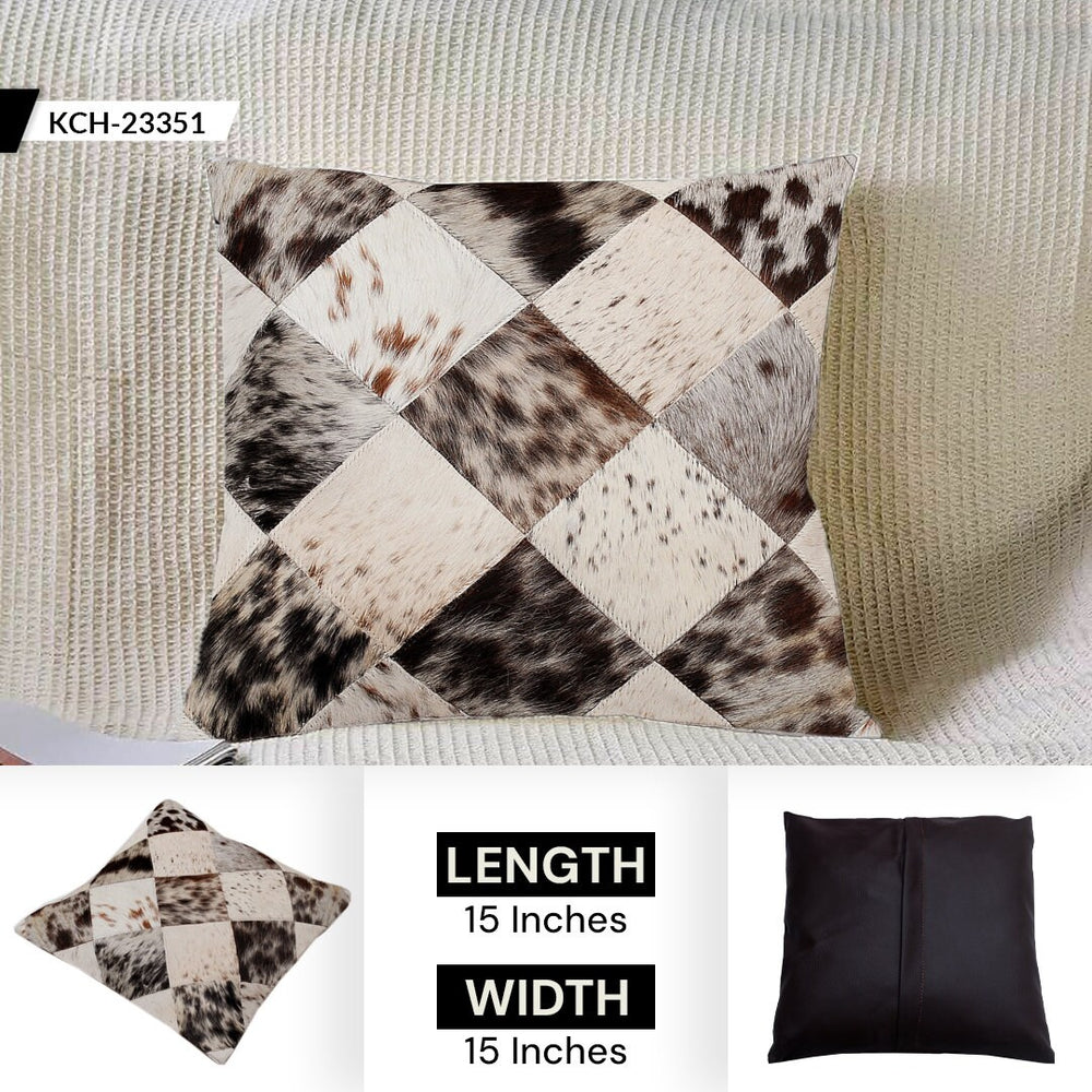 Luxurious Handmade Multicolor Patchwork Cowhide Cushion Cover with Hypoallergenic Design and Rustic Charm - Celestial Leather Limited