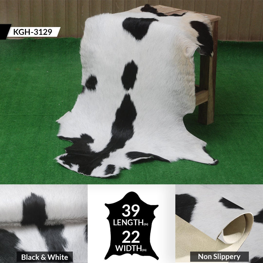 Luxury Black & White Genuine Goat Hide Rug - Premium Hair-On Goat Skin, Hypoallergenic, Non-Shedding, Eco-Friendly Décor for Modern Spaces - Celestial Leather Limited