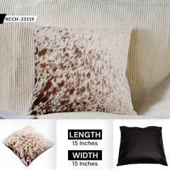 Handmade Brown & White Cowhide Cushion Cover - Rustic Elegance for Home Décor