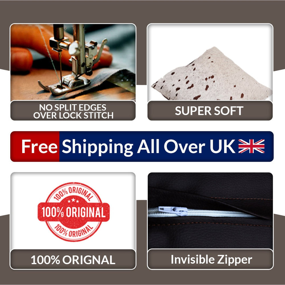 Luxury Brown & White Cowhide Cushion Cover - Handmade Animal Print Rustic Elegance - Natural 100% Leather - Unique Gift - 15x15cm - Celestial Leather Limited