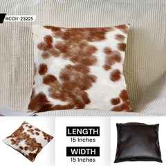 Luxurious Handmade Brown and White Cowhide Cushion Cover - Unique Animal Patterns, Soft Faux Leather Back, Rustic Elegance - Celestial Leather Limited