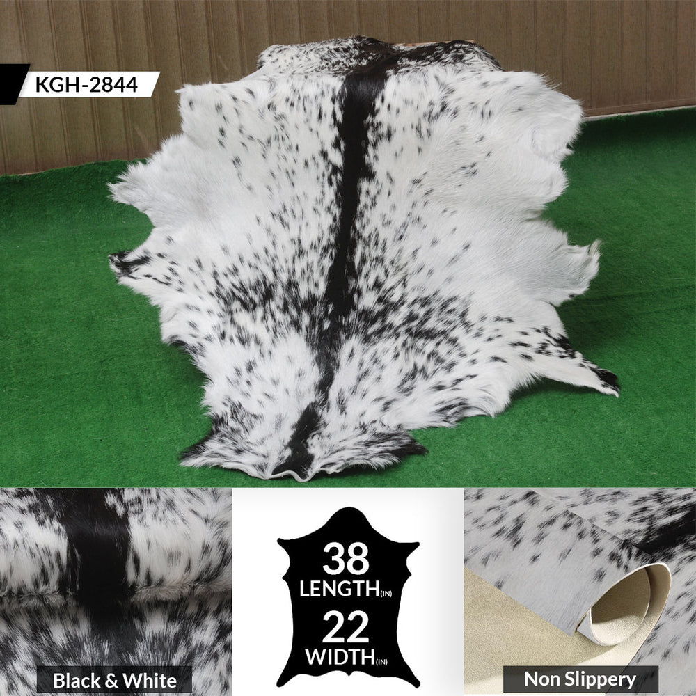 Luxury Black & White Genuine Leather Goat Skin Rug for Modern Sophistication - Style - Celestial Leather Limited