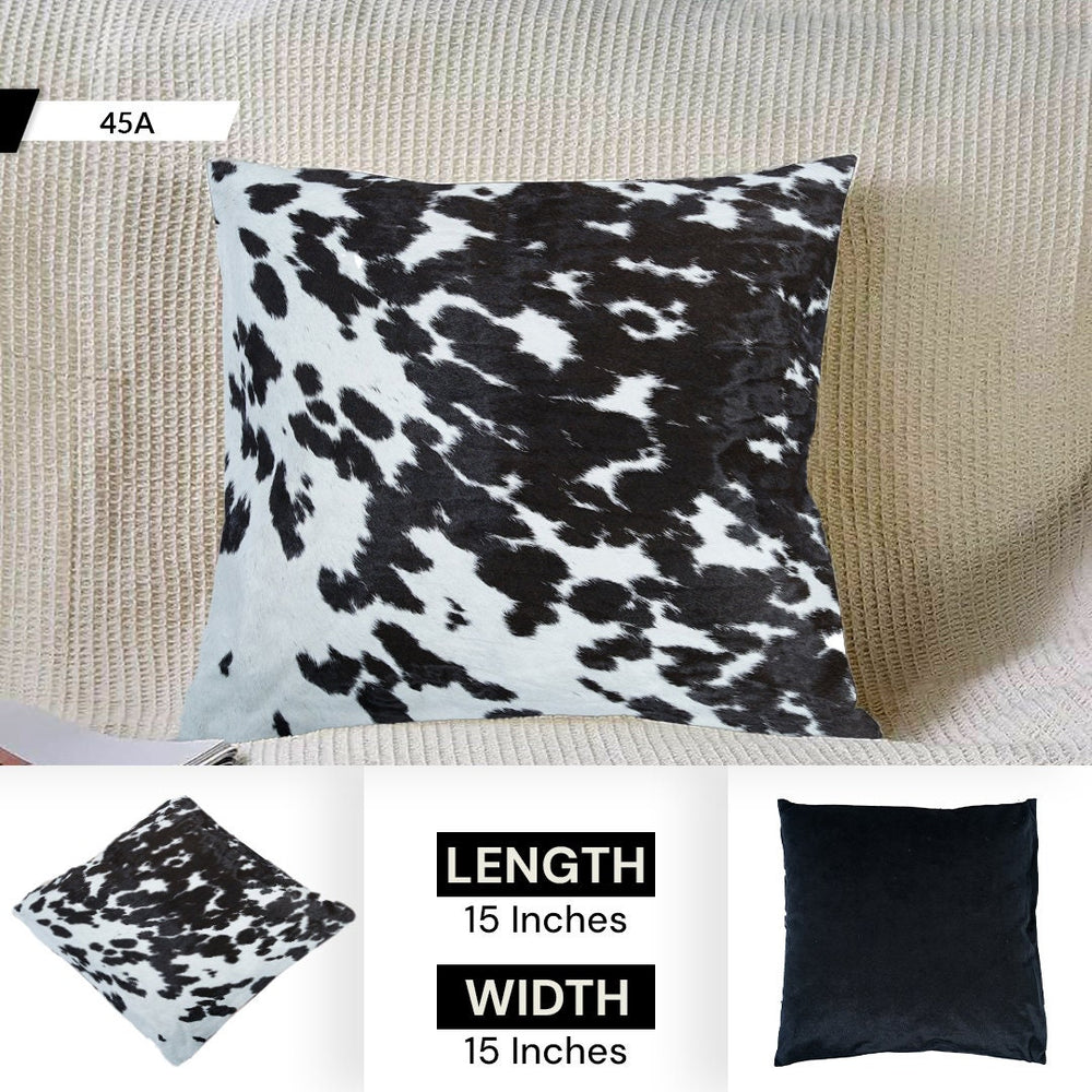 Luxurious Handmade Cowhide Accent Cushion Cover with Soft Velvet Back - Rustic Decorative Pillow Case - Celestial Leather Limited