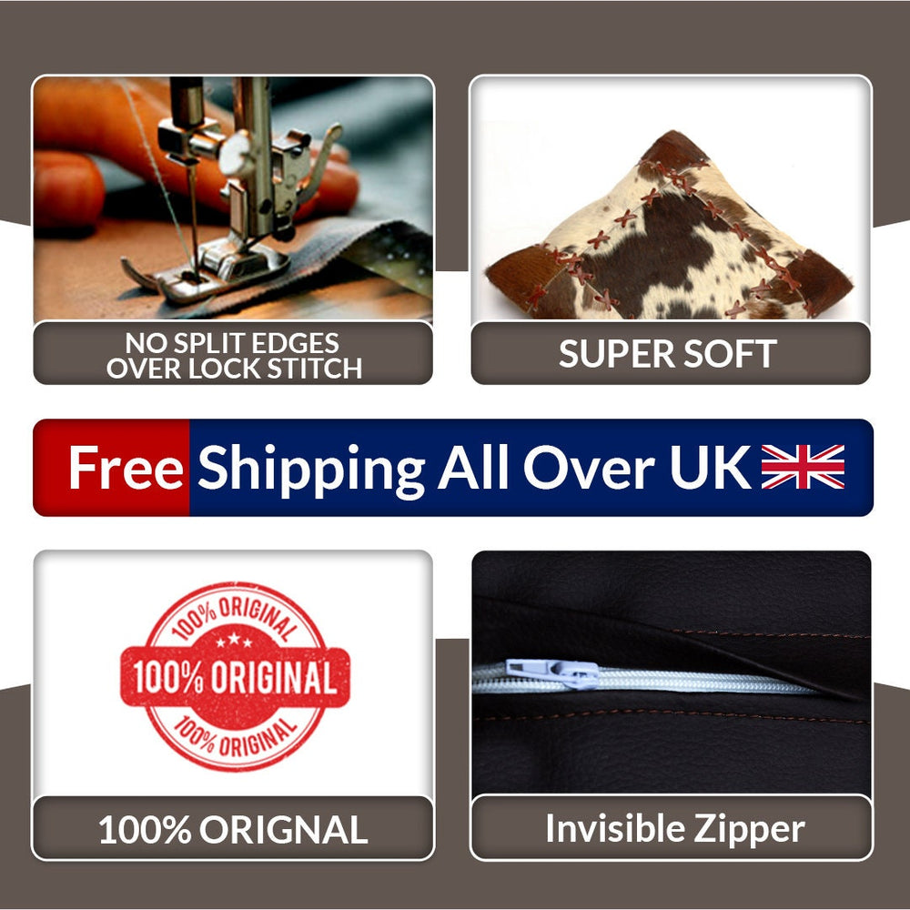 Luxurious Multicolor Patchwork Cowhide Cushion Cover with Faux Leather Back - Handmade Rustic Elegance and Natural Beauty - Celestial Leather Limited