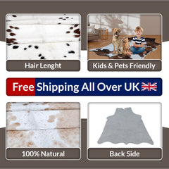 Luxurious Brown & White Cowhide Area Rug | Exotic Animal Skin Carpet for Home Decor | Hypoallergenic - Non-Slip | Large Size - Free UK - Celestial Leather Limited