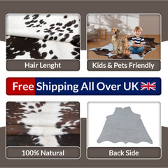 Luxurious Dark Brown & White Cowhide Rug - Small Animal Print Area Rug with Non-Slip Backing - Hypoallergenic Properties - Celestial Leather Limited