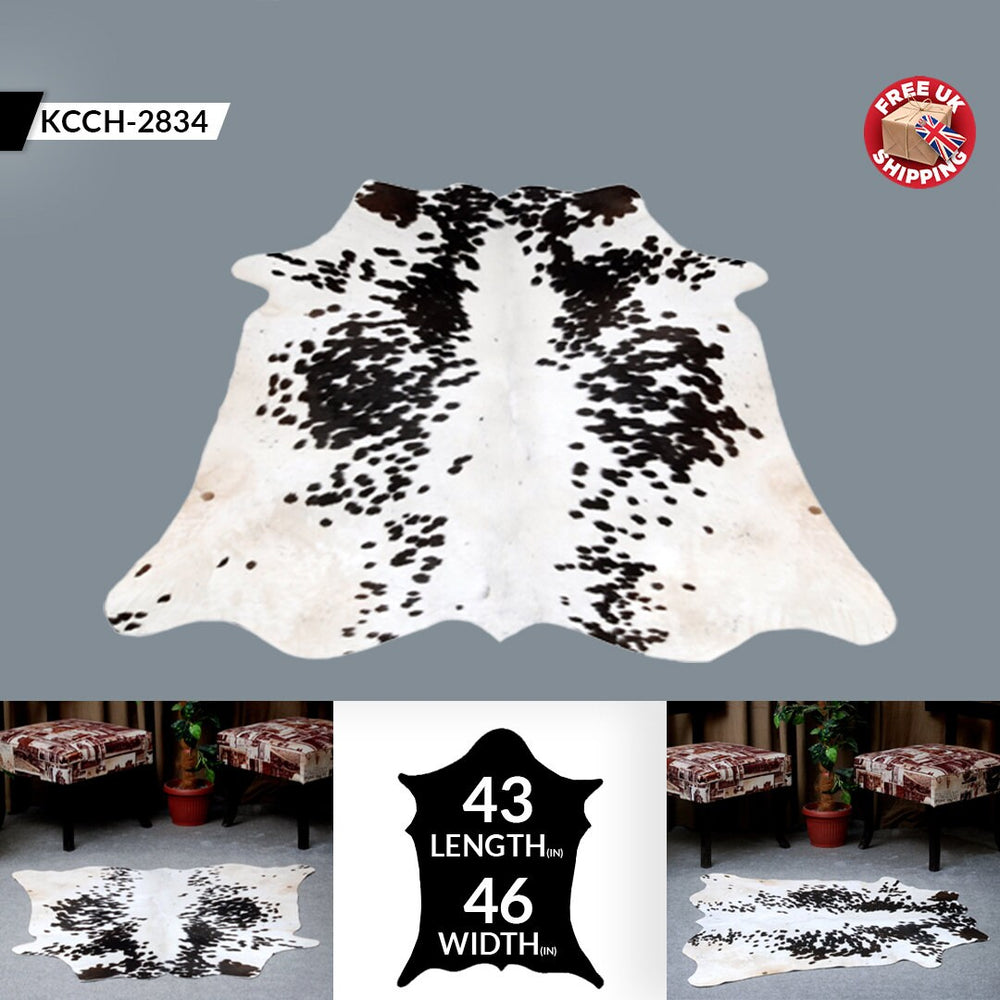 Luxurious Dark Brown & White Cowhide Rug - Small Animal Print Area Rug with Non-Slip Backing - Hypoallergenic Properties - Celestial Leather Limited