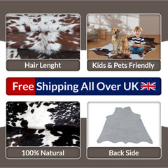 Luxurious Medium Dark Brown & White Cowhide Rug with Hypoallergenic Properties - Handcrafted Natural Animal Print Area Rug for Warmth - Celestial Leather Limited