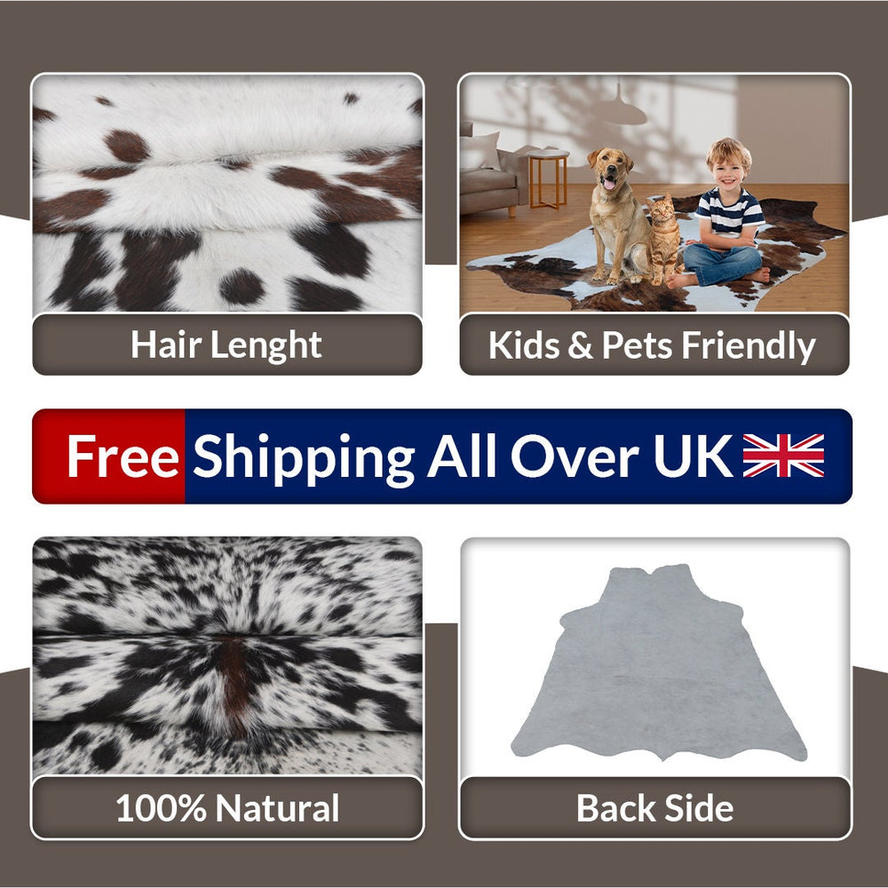 Luxurious Handcrafted Brown and White Cowhide Rug | Medium Size with Non-Slip Backing | Hypoallergenic and Unique Natural Beauty - Celestial Leather Limited